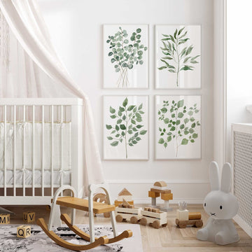 Set of 4 Leaf Print, Watercolor Leaf Wall Art, Botanical Greenery Nursery, Eucalyptus Leaf Print, Living Room Decor, Plant Lovers Gift